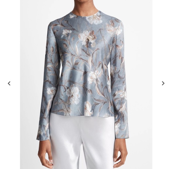 Vince floral Silk Bias Crew Neck Blouse SMALL - Picture 3 of 5
